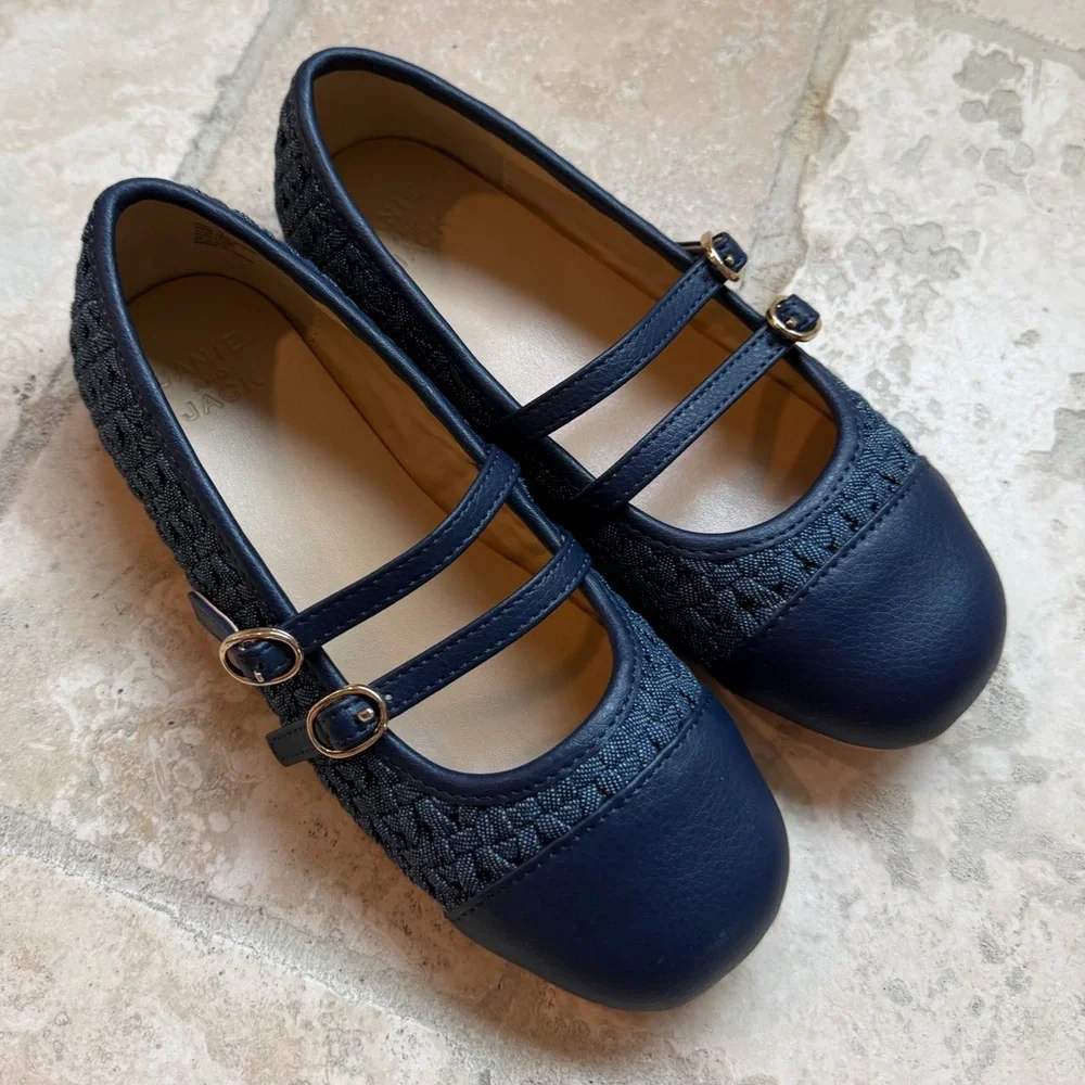 Janie and Jack Girls Navy Double-Strap Mary Jane Dress Shoes